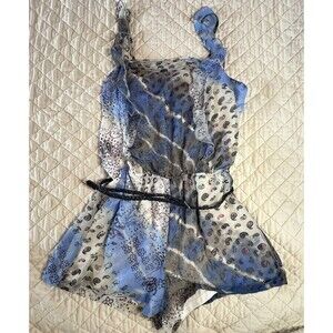 Princess Vera Wang Junior's Blue Sleeveless Paisley Print Pocket Romper Size M